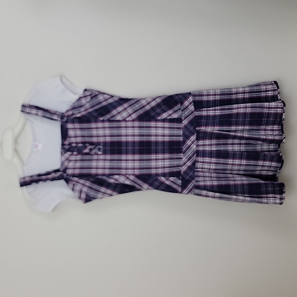 Justice Blue, Pink & White Plaid Jumper Dress 16
